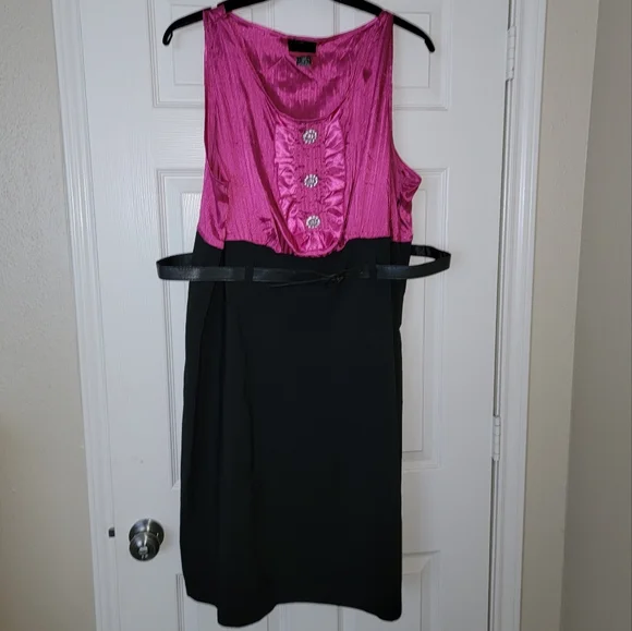 open lace back dress Black with Neon Pink Moisture Wicking Dress Shirt